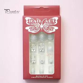 24 шт./компл. модные накладные ногти для женщин и девочек, блестящие гелевые накладные ногти с блестящим эффектом и стразами, полное покрытие, носимые накладные ногти, акриловые ногти серебряный