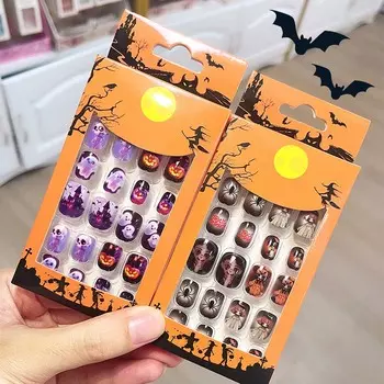 24 шт./компл. накладные ногти для детей-призраков на Хэллоуин для детей, накладные ногти для вечеринки на Хэллоуин StyleC