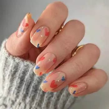 24 шт./компл., наклейки для быстрых ногтей, красные и синие накладные ногти с любовью, носимые водонепроницаемый маникюр, готовые ногти