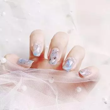 24 шт./компл., наклейки для быстрых ногтей, синие морские ракушки, жемчуг, накладные ниалы, носимые водонепроницаемый маникюр, готовые ногти