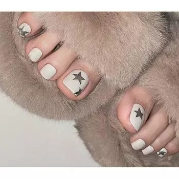 24 шт./компл., наклейки для ногтей с пятиконечной звездой, блестящая пудра, водонепроницаемые носимые наклейки для ногтей на ногах белый
