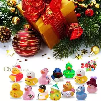 24 шт./компл. Рождественская обратная отсчетная утка, слепая коробка, мини-виниловая мультяшная фигурка утки, статуэтка, календарь Адвента, игрушка для детей и взрослых, праздничный подарок C
