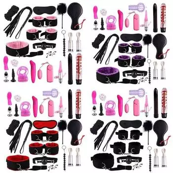 24 шт., комплект ограничений для игр для взрослых, для женщин и мужчин, БДСМ, бондаж, тренировка, косплей, секс-игрушка, вибратор для точки G, анальная пробка, кнут, флоггер, OLI