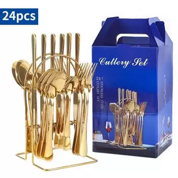 24 шт. / комплект столовых приборов из нержавеющей стали 1010, четыре основных предмета, набор вилок, ложек и ножей в западном стиле, набор столовых приборов, набор столовых приборов, вешалка, подарочная коробка