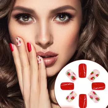 24 шт./коробка Прекрасные накладные ногти с клубникой, цветы, короткие, с полным покрытием, накладные ногти, маникюрные принадлежности для женщин