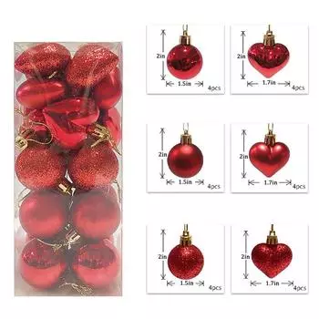 24 шт./коробка Рождественские шары Украшения в форме сердца Рождественская елка Подвесные рождественские украшения для дома 2025 Navidad Natal