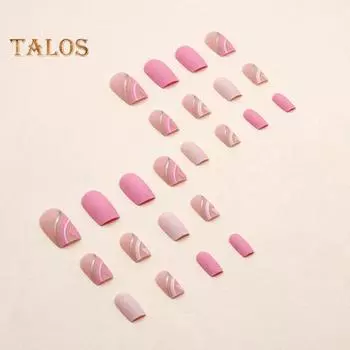 24 шт., короткие квадратные накладные ногти, искусственные французские накладные ногти с блестящим телесным дизайном, принадлежности для дизайна ногтей «сделай сам» розовый