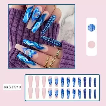 24 шт. Короткие накладные ногти Квадратные ногти 10 мл One Size синий