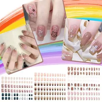 24 шт. Короткие накладные ногти Накладные ногти Блестящие маникюрные патчи для ногтей 10 мл One Size