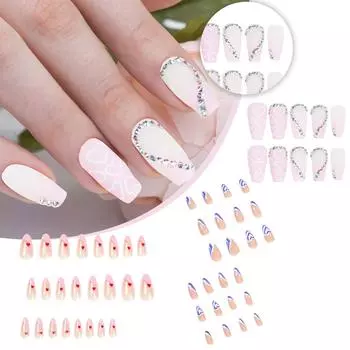 24 шт. Короткие накладные ногти Накладные ногти Блестящие маникюрные патчи для ногтей 10 мл One Size