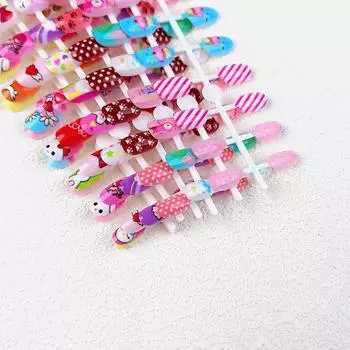 24 шт., короткие ногти для детского маникюра, милые красочные наклейки с изображением кролика, наклейки для дизайна ногтей