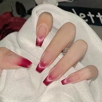 24 шт. Красные накладные ногти кошачий глаз, светоотражающие блестящие накладные ногти, глянцевые накладные ногти средней длины для женщин и девочек