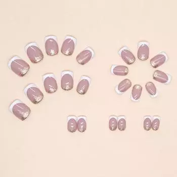 24 шт., квадратные блестящие ногти двух цветов на коротких съемных наращиваниях, во французском стиле, для женщин и девочек