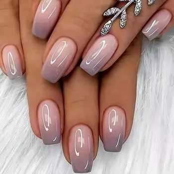 24 шт. квадратные накладные ногти средние накладные ногти глянцевые акриловые ногти серый градиент накладные ногти глянцевый клей с полным покрытием на ногтях