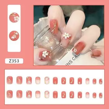 24 шт. Long Island Iced Tea Nail Art Короткие тонкие трехмерные рельефные камелии Маленькие свежие таблетки для дизайна ногтей Ношение готового ногтя