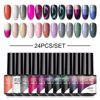 24 шт./лот, блестящий гель-лак для ногтей, весна-лето, блестки, замачиваемый УФ-светодиодный лак, гибридный гель-лак, украшение для дизайна ногтей