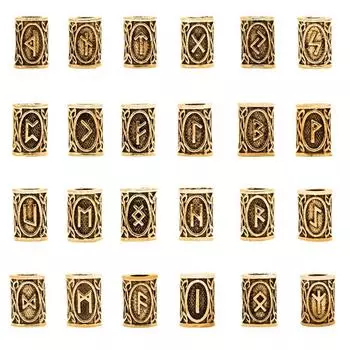 24 шт./лот Подвески для волос Коса Борода DIY Дреды Бусины Руны викингов Бусины подходят для бороды или волос 24pcs золотой