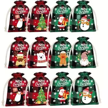 24 шт. мешковины для рождественских подарков с завязками - узоры в виде буйволиной клетки и снежинок, многоразовые льняные мешочки для подарков на праздничные вечеринки и упаковки подарков 3set-24 PCS BAGS