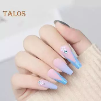 24 шт., милые цветочные гелевые накладные ногти с плоской головкой, накладные ногти, носимые накладные ногти с полным покрытием, искусственный французский кончик, принадлежности для дизайна ногтей «сделай сам» 24PCS