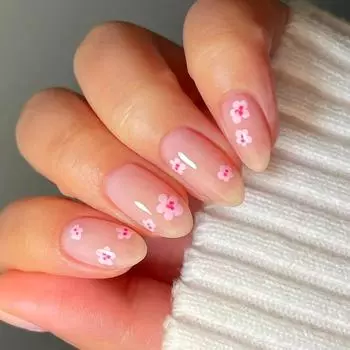 24 шт. Милые цветы Накладные ногти Простые искусственные ногти Глянцевые Полное покрытие Наклейки для ногтей Короткие Овальные Накладные ногти