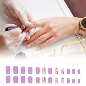 24 шт., милые гелевые накладные ногти фиолетового цвета, накладные ногти с плоской головкой, носимые накладные ногти, полное покрытие, искусственный французский кончик, аксессуары для дизайна ногтей «сделай сам» фиолетовый