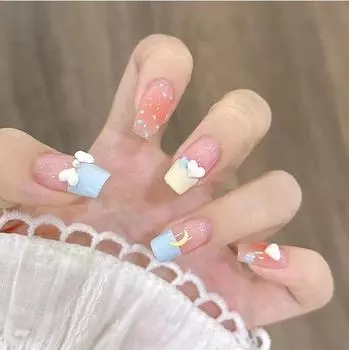 24 шт., милый нейл-арт в стиле ромб, горошек, луна, бант, простая французская одежда, доспехи