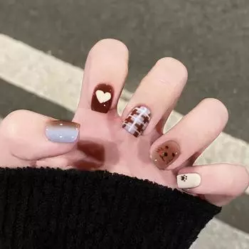 24 шт. милый шоколадный медведь Love Nail Art нежный темперамент европейский квадрат сладкий нишевый дизайн ногтей смешанная партия
