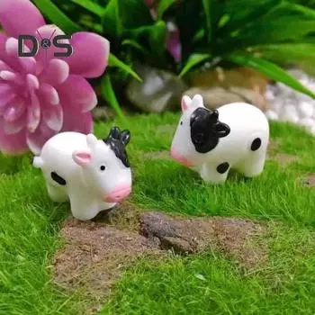 24 шт. Мини-фигурка молочной коровы, смоляное украшение в виде крошечного крупного рогатого скота, миниатюрная статуэтка животного, игрушка для сада фей, микропейзаж, настольное украшение 24PCS