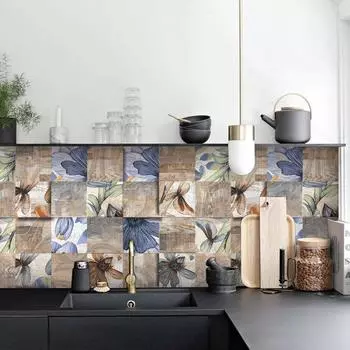 24 шт., многоцветная наклейка на плитку, напольная наклейка с цветком, настенная наклейка для кухни, ванной комнаты, самоклеящаяся водонепроницаемая наклейка на стену 15X15 см