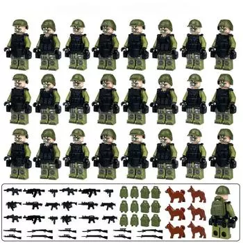 24 шт. MOC солдат спецназа, зеленая форма, модель солдата, строительный блок, кукла, военная сцена с игрушкой-строительным блоком