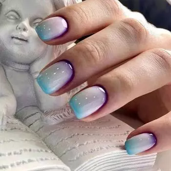 24 шт. модный синий и фиолетовый постепенный переход маникюра стиль фильма простой французский маленький свежий милый короткие накладные ногти носить
