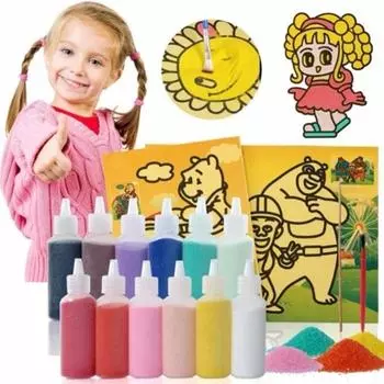 24 шт. мультфильм DIY 20,5x15,5 см и 12 бутылок цветного песка для рисования песком узоров искусства обучения Ed Boy