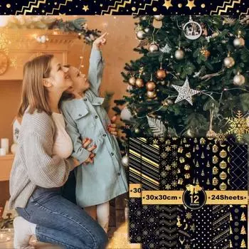 24 шт./набор рождественских черно-золотых бумажные блокноты для скрапбукинга с рисунком рождественской елки, снежинки, лося, двухсторонняя бумага для скрапбукинга своими руками, декоративные 15cm