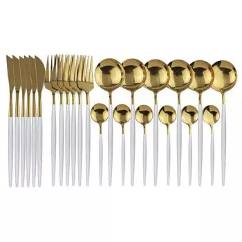 24 шт., набор столовой посуды из белого золота 18/0, нож из нержавеющей стали, вилка, ложка, набор столовых приборов, набор кухонной посуды, набор столовых приборов серебряный