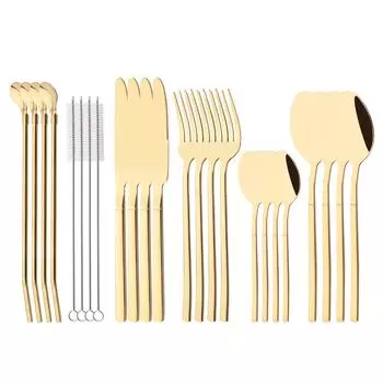 24 шт., набор столовых приборов цвета шампанского, золота, кухонная посуда, набор столовой посуды из нержавеющей стали, нож, вилка, ложка, обеденный набор, безопасное обслуживание в посудомоечной машине на 4 персоны Rose gold серебряный