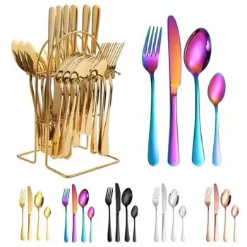 24 шт., набор столовых приборов из нержавеющей стали, набор столовых приборов, 6 вилок, ложек, ножей, подарок