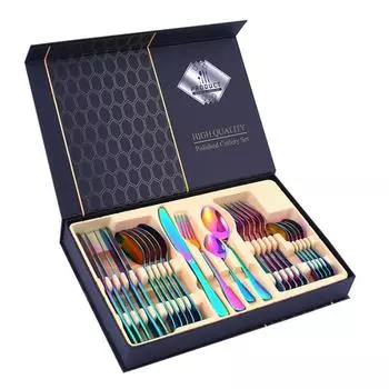 24 шт., набор столовых приборов из нержавеющей стали, наборы столовых приборов, высококачественная зеркальная полировка, 18/10 столовое серебро, столовая посуда, ложки, нож, вилка, подарочная коробка серебряный