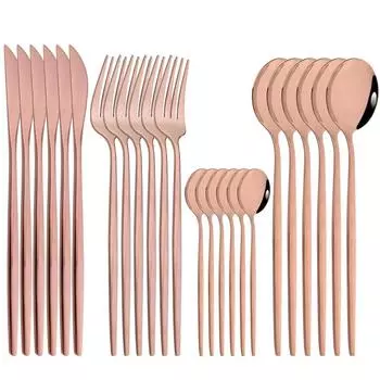 24 шт., набор столовых приборов из розового золота, набор столовых приборов из нержавеющей стали, кухонные столовые приборы, нож, вилка, ложка, чайная ложка, набор посуды серебряный