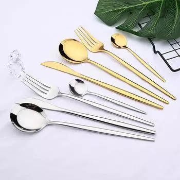 24 шт./набор столовых приборов в стиле вестерн черного цвета, набор столовых приборов из нержавеющей стали, вилка, нож для стейка, ложка, столовые приборы, набор столовых приборов, набор столовых приборов серебряный