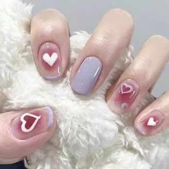 24 шт. накладные ногти для ногтей наклейки для ногтей Taro Purple Love Nail Piece Белый короткий стиль без гравировки и шлифовки