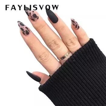 24 шт., накладные ногти, французские накладные ногти, леопардовые накладные ногти с клеем, пламя, украшение для ногтей