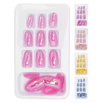 24 шт., накладные ногти, гроб, длинные накладные блестящие французские балерины, искусственные насадки для женщин, маникюрные салоны DI LG07