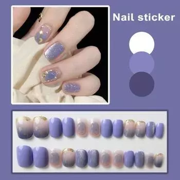 24 шт., накладные ногти, изысканный блеск, океан, звезда, луна, стиль, накладные ногти, носимые патчи для дизайна ногтей для женщин и девочек фиолетовый