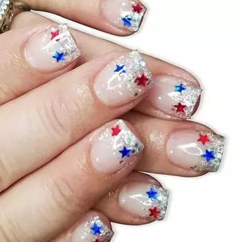 24 шт. Накладные ногти ко Дню независимости, короткие, накладные ногти, французский кончик, акриловые ногти, 4 июля, полное покрытие, самоклеящиеся ногти