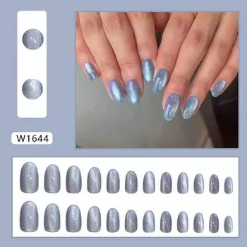 24 шт., накладные ногти «кошачий глаз», простые, синие, съемные, однотонные, накладные ногти