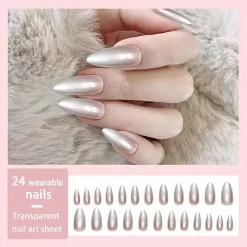 24 шт. Накладные ногти, Носимые ногти, Ледяные прозрачные накладные ногти, 2 мл One Size