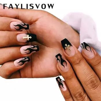 24 шт. накладные ногти пламя накладные ногти хит цвета типсы кошачий глаз французские кончики блестящие аксессуары для ногтей градиент искусственные ногти