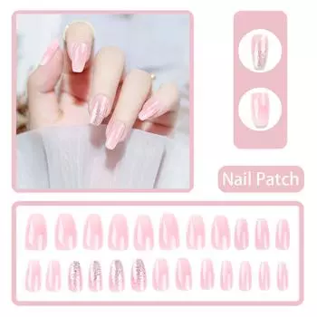 24 шт. Накладные ногти, прозрачные, ледяные, 10 мл One Size розовый