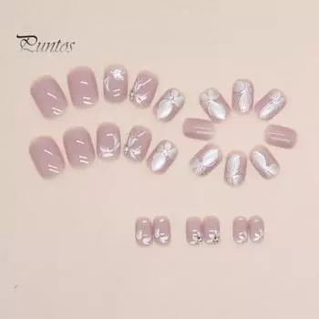 24 шт. накладные ногти с цветочным рисунком, матовая золотая фольга, сладкий, долговечный пресс на коротких накладных ногтях для быстрого и легкого маникюра D