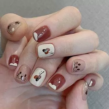 24 шт., накладные ногти с милыми рисунками, мультяшные узоры, накладные ногти, полностью квадратные накладные ногти F